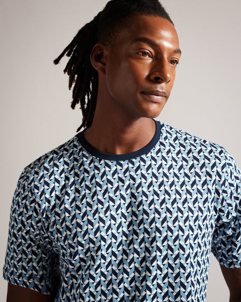 CHETEL-Tops-Bring your look to life with CHETEL. Boasting a bold geometric print and classically comfortable silhouette, this tee will be your partner in style any day of the week. T-shirt Geometric print Short sleeves Crew neck Pure cotton Ty is 6'1" / 1.86m and wears Light Blue in a Ted size 3- Ted Baker Romania
